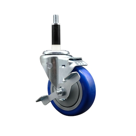 Service Caster 4'' Blue Poly Swivel 7/8'' Expanding Stem Caster with Brake SCC-EX20S414-PPUB-BLUE-TLB-78
